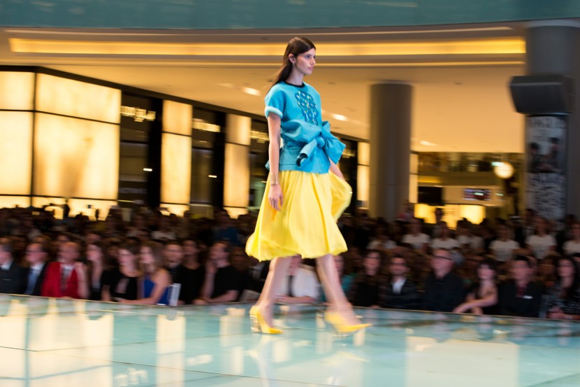 a model walks the runway at the Talents Fashion show during the Vogue Fashion Dubai Experience 2015 at The Dubai Mall on October 29, 2015 in Dubai, United Arab Emirates.