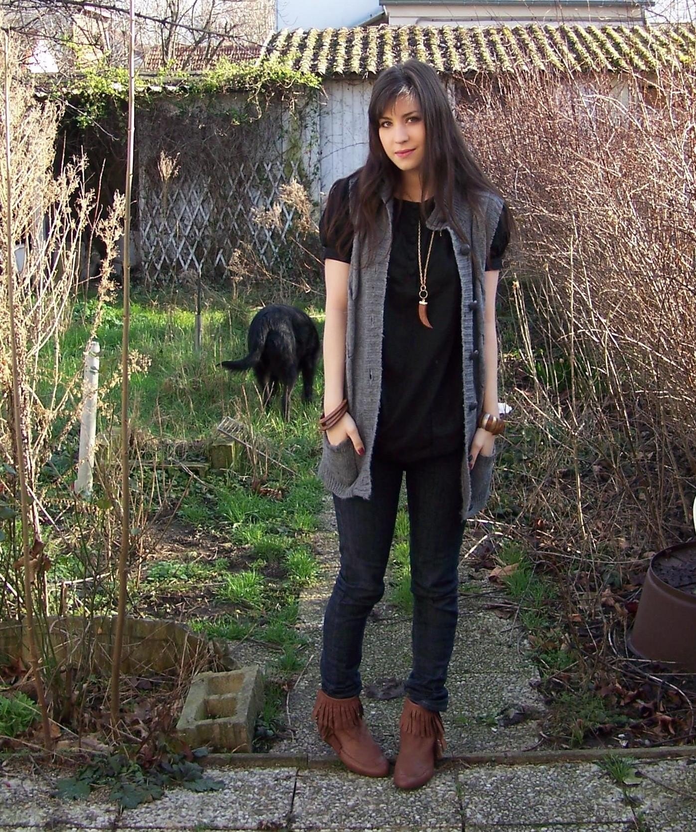 Andre gilet long gris bottines – Le Blog de Betty