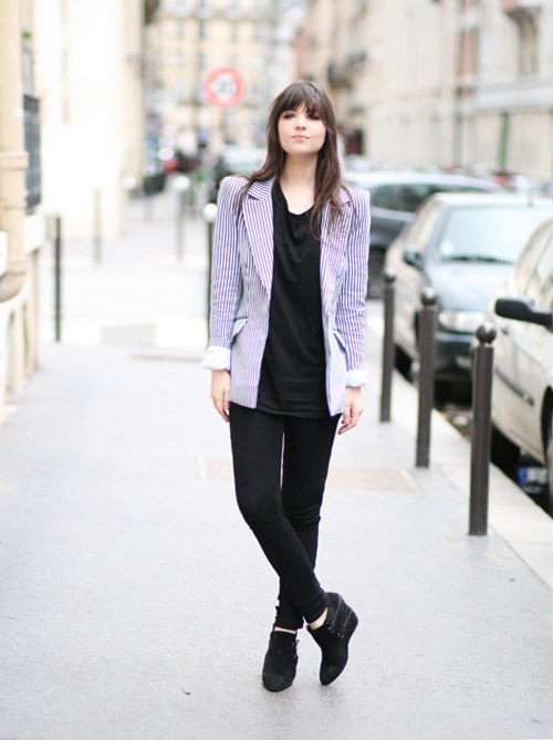 Blazer raye tshirt noir rue – Le Blog de Betty