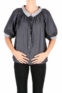 Blouse grise col claudine face – Le Blog de Betty