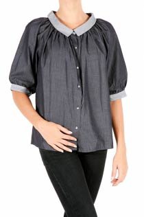Blouse grise col claudine – Le Blog de Betty