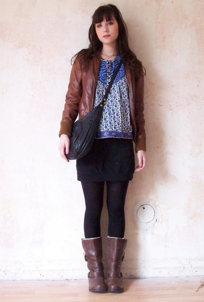 Blouse imprimee veste cuir marron – Le Blog de Betty