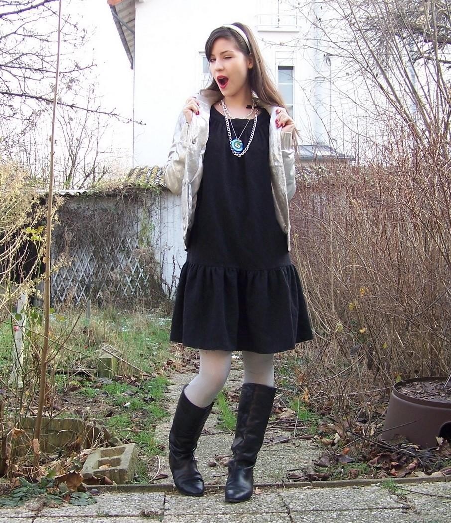 Blouson argente robe noire collants gris – Le Blog de Betty