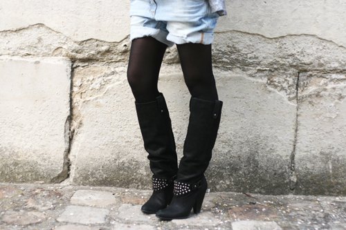 Boots cloutees short jean collants – Le Blog de Betty