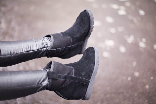 Bottines compensees daim noir – Le Blog de Betty