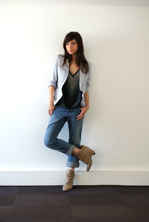Boyfriend jean blazer gris bottines – Le Blog de Betty