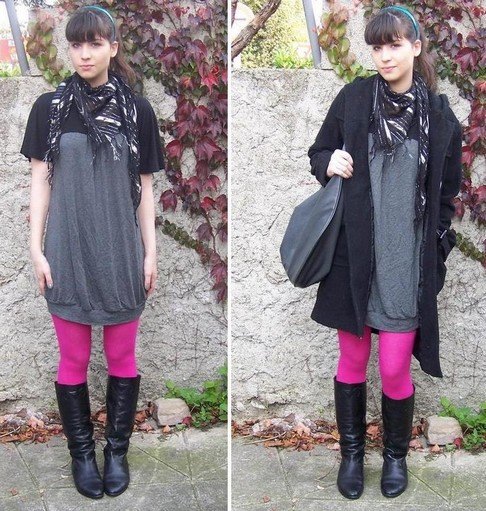 Collants fuchsia manteau noir sac – Le Blog de Betty