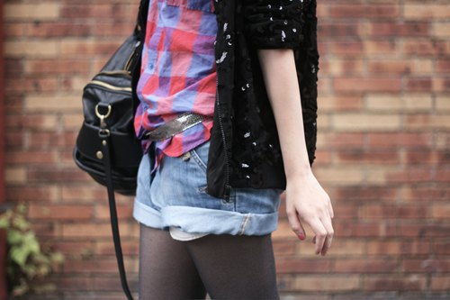Detail short jean sac noir chemise carreaux – Le Blog de Betty