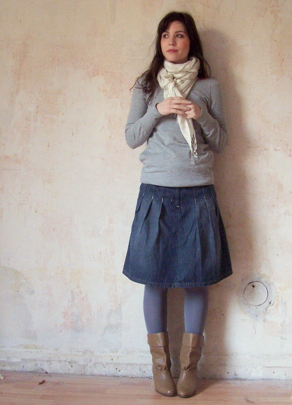 Ebay pull gris jupe jean bottes – Le Blog de Betty