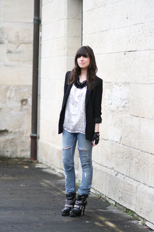 Jean destroy blazer noir mur – Le Blog de Betty