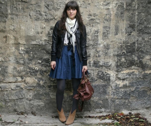 Jupe bleue perfecto sac noeud – Le Blog de Betty