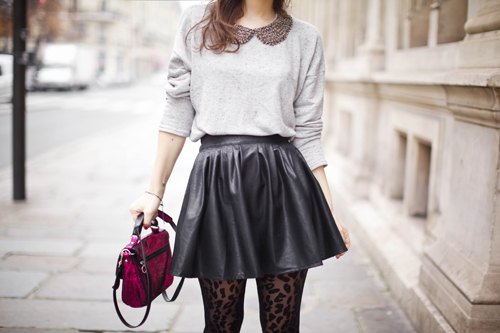 Jupe cuir patineuse col claudine sac fuchsia – Le Blog de Betty