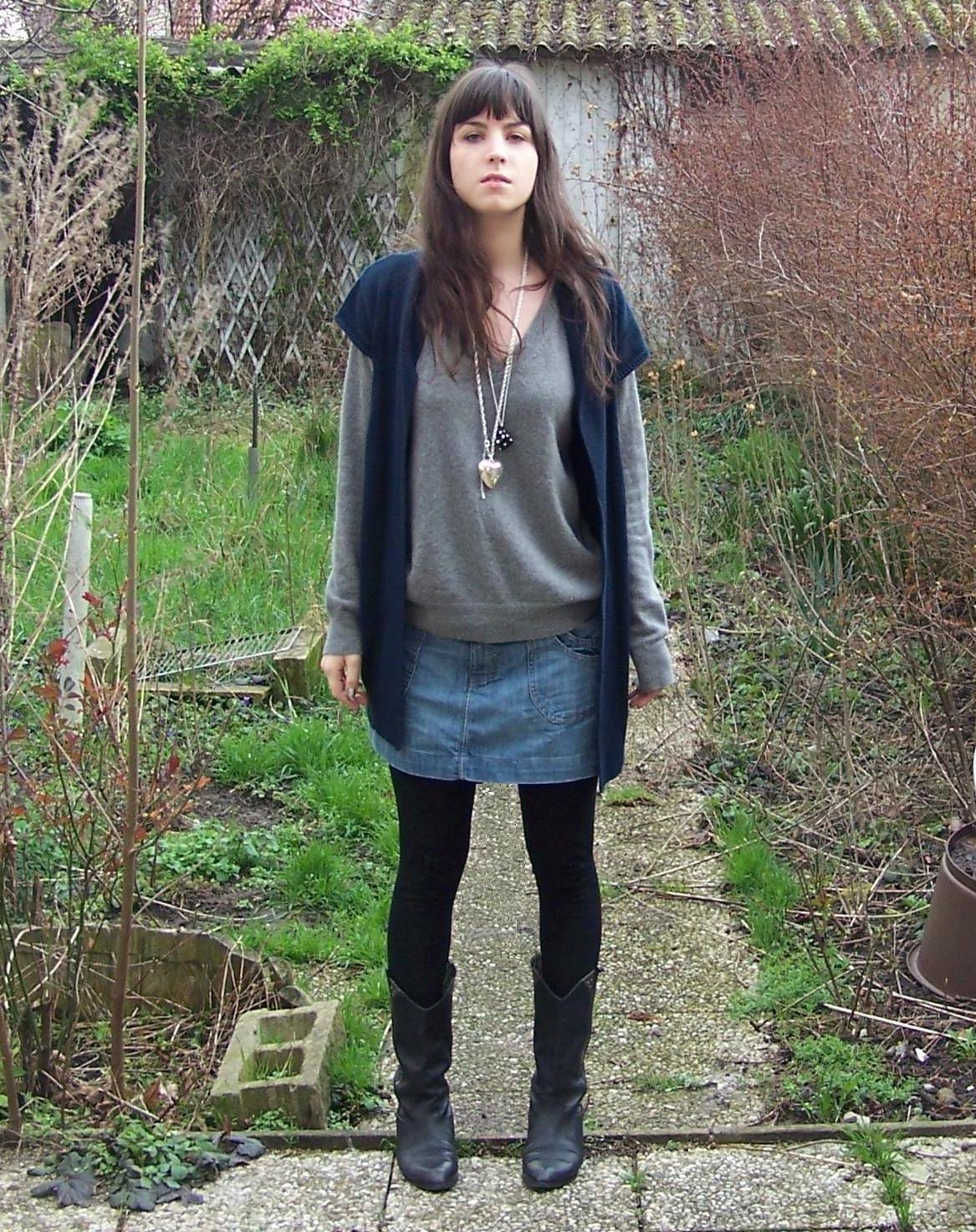 Jupe en jean gilet long bleu – Le Blog de Betty