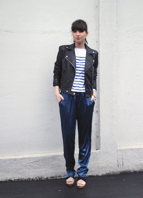 Mariniere pantalon satin bleu nuit – Le Blog de Betty