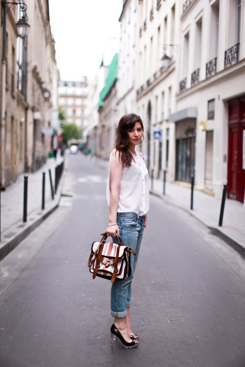 Miu miu jean top blanc escarpins rue – Le Blog de Betty