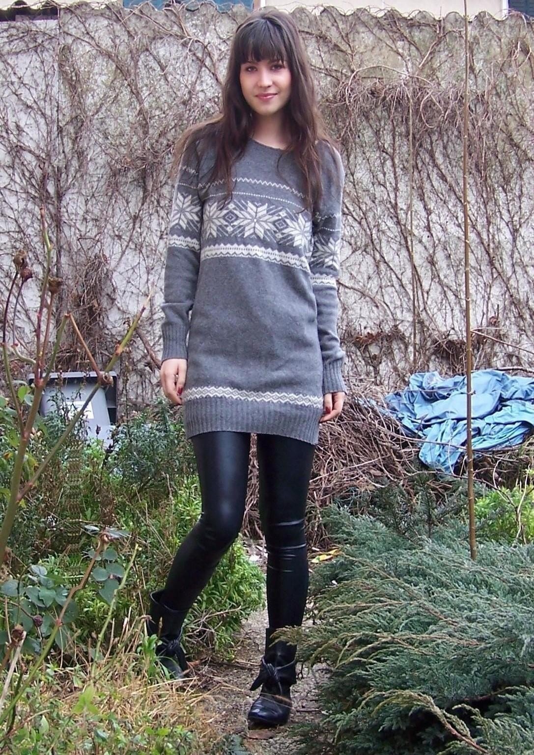Pull jacquard gris legging – Le Blog de Betty