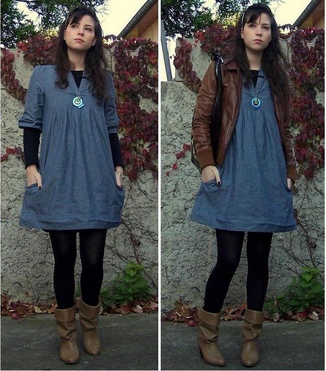 Robe chambray veste cuir marron – Le Blog de Betty