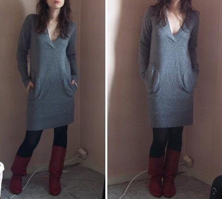 Robe pull grise bottes rouges – Le Blog de Betty