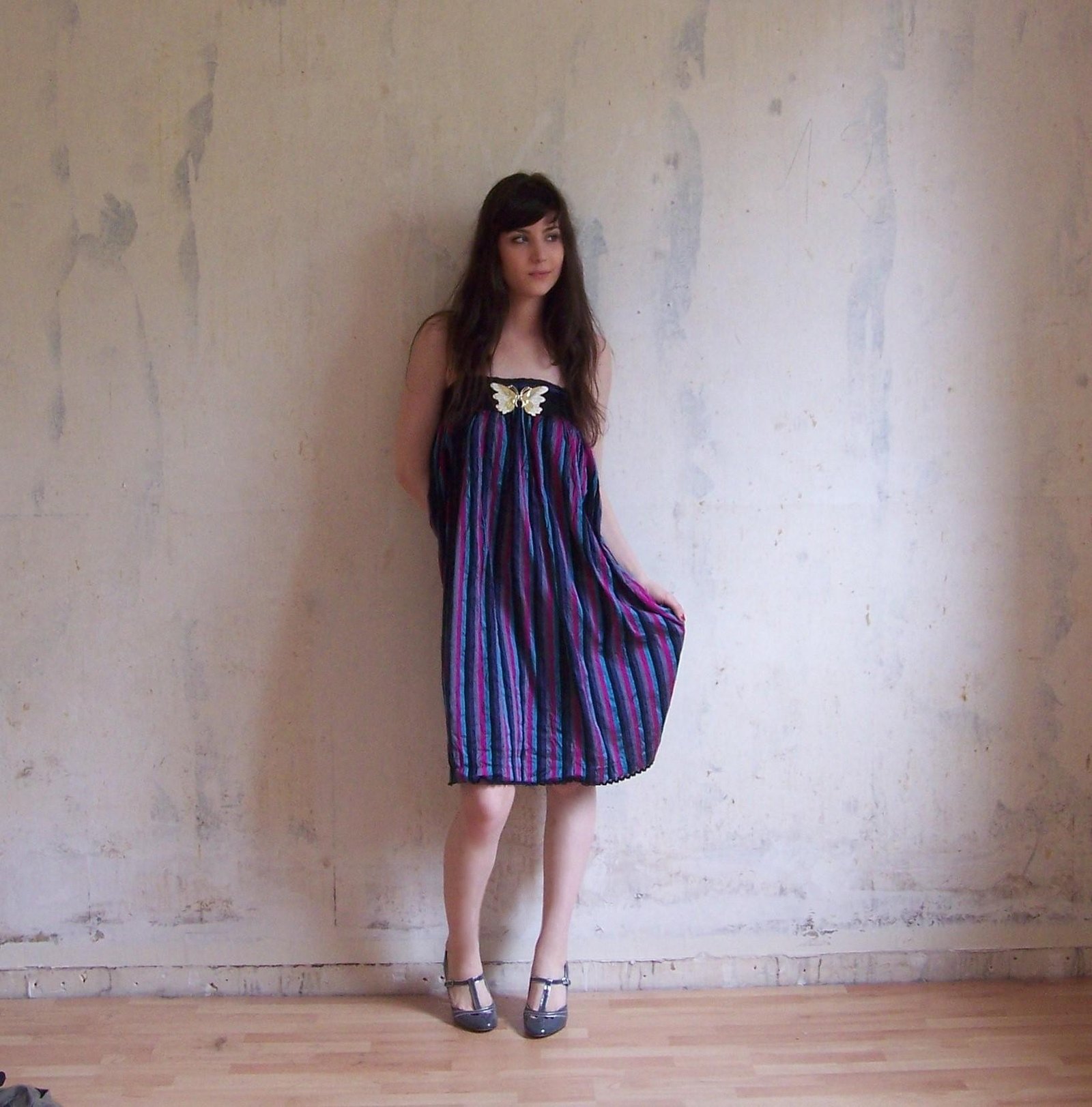 Robe rayures violettes noeud col – Le Blog de Betty