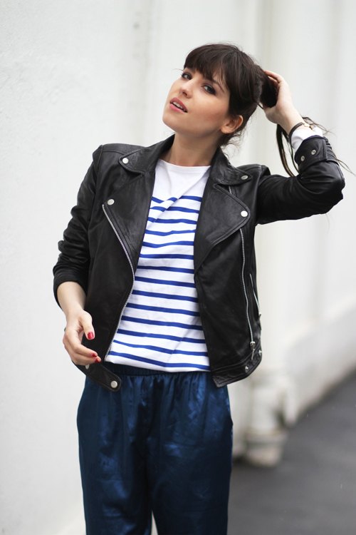 Satin blue mariniere perfecto pantalon satin bleu – Le Blog de Betty