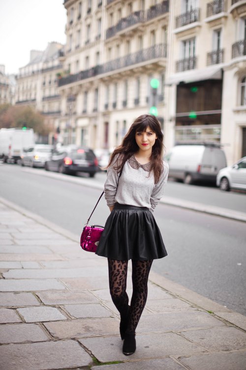 Tgif jupe patineuse cuir pull gris sac fuchsia – Le Blog de Betty