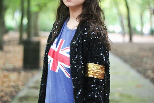 Veste sequins noire tshirt union jack – Le Blog de Betty