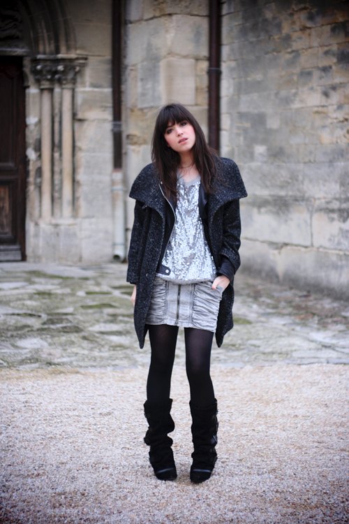 Winter coat manteau gris jupe argentee – Le Blog de Betty