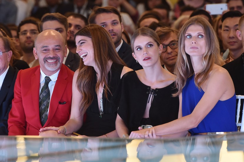 DUBAI, UNITED ARAB EMIRATES - OCTOBER 29: (L-R) Designer Christian Louboutin, Bianca Brandolini, Eugenie Niarchos and Malgosia Bela attend the Talents Fashion show during the Vogue Fashion Dubai Experience 2015 at The Dubai Mall on October 29, 2015 in Dubai, United Arab Emirates. (Photo by Jacopo Raule/Getty Images for Vogue and The Dubai Mall) *** Local Caption *** Christian Louboutin;Bianca Brandolini;Eugenie Niarchos;Malgosia Bela